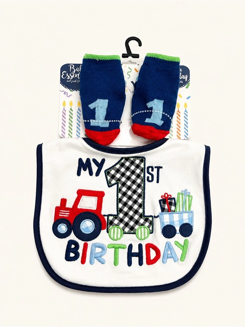 Baby Essentials My 1st Birthday Bib & Socks Set Tractor First Birthday